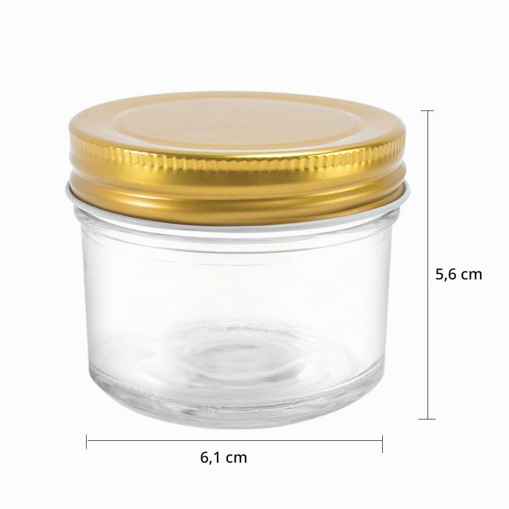 Betrome Lot de 40 bocaux ronds en verre transparent de 100 ml avec couvercles dorés en métal, parfaits pour épices, herbes, miel, confiture, dragées de mariage