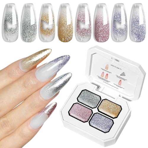 Gelnagellack | 4 Farben Nagelgel Palette | Verlaufs Nagelkosmetik, Kein Abwaschen nötig für Dates, Partys, Reisen,