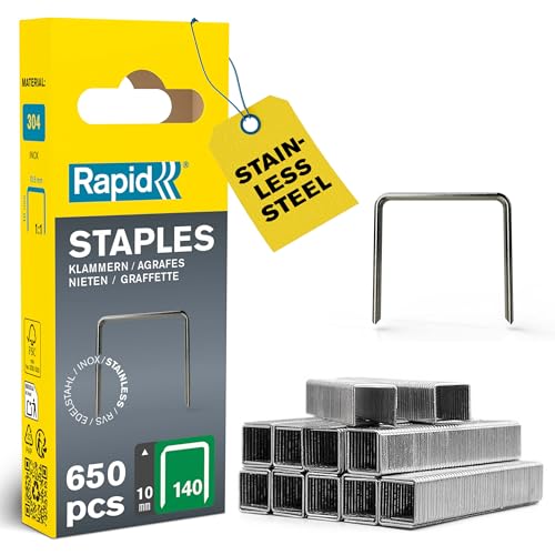 Rapid Stainless Steel Staples for Insulation, Thin Plastics, Cardboard and Carpets Flatwire No. 140, Leg Length 10mm, Staple Gun Staples, High-Performance, 650 Pieces, Narrow Blister (40109575)