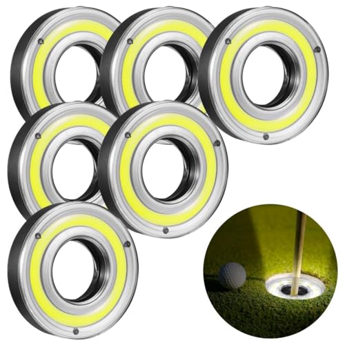 6 Pack Golf Hole Lights, Disc Golf Lights, Light Up Night Golf Putting Cup Light, Putt-Putt Flag Cup Glow Lamp, Glow In The Dark Cups For Night Golf Play
