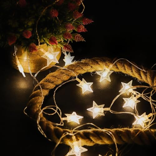Image of Lexton Fairy 14 Star Shape LED String Light | Icicle Lights, 14 LED, Plug Sourced, 4 Meter Long | Suitable for Diwali, Birthday, Festival, Wedding, Lawn, Restaurants(Pack of 1, Warm White)