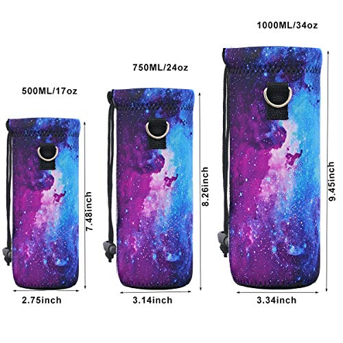 Image of RICHEN Neoprene Water Bottle Carrier Bag with Adjustable Shoulder Strap,Insulated Water Bottle Cover for Stainless Steel /Glass /Plastic Bottles