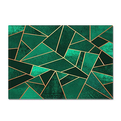 BSZHCT Alfombra de salón Líneas de Color Verde Oscuro y Dorado. Franela Antideslizante Alfombra Apto para dormitorios y pasillos Cuarto de los niños 80 x 160 cm