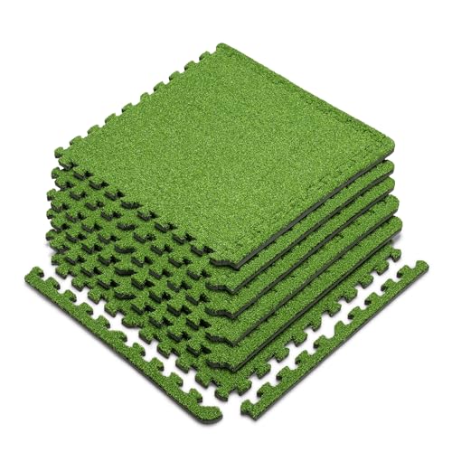 Marcy Turf Mat – 6 Interlocking 2’x 2’ EVA Foam & Artificial Turf Tiles for Home Gym, HIIT, Cardio, Strength & Agility Training – Shock Absorbing, Noise-Reducing (MAT-50)