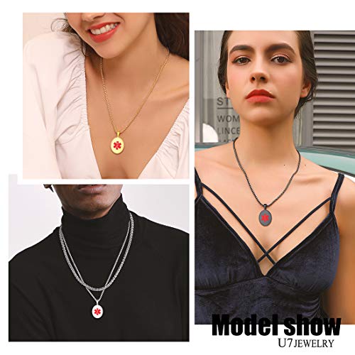 Colar U7 Free Engrave Medical Alert ID feminino, masculino, joia personalizada de identificação de e