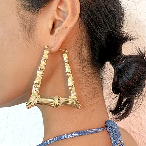 coadipress Casting Triangle Bamboo Hoop Earrings for Women Super Large Hollow Gold Silver Plated 80s 90s Oversized Geometric Statement Earrings Costume Jewelry Punk Hip Hop Rapper Style3