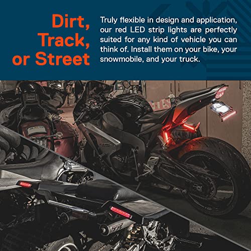 Image of TRUE MODS 2pc 5 inch Red LED Motorcycle Turn Signal & Brake Tail Light Strip Kit [Waterproof] [Single Row] [50% Running] [100% Brake /Blinker] Self Adhesive Surface Mount Flexible Lamp for Dirt Bike ATV