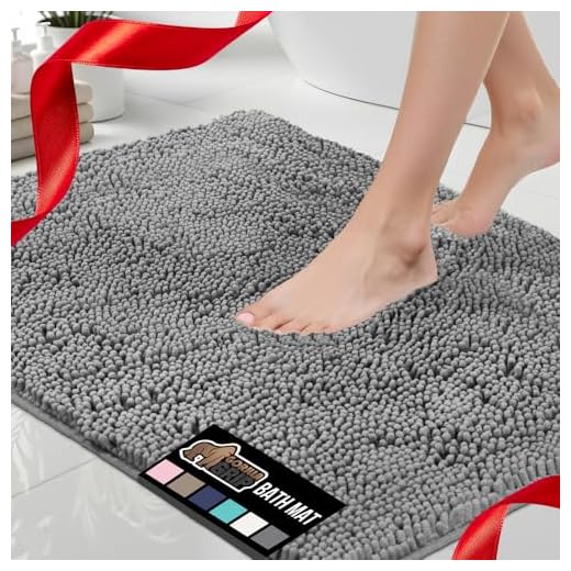 Gorilla Grip Bath Rug, Thick Soft Absorbent Chenille Rubber Backing Bathroom Rugs, Microfiber Dries Quickly, Shaggy Machine Washable Mats, Plush Durable Rug, Bathtub and Shower Floor, 24x17, Grey