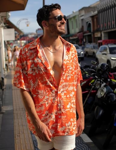 Image of Yoimira Hawaiian Shirts for Men, Print Mens Casual Short Sleeve Button Down Shirts Floral Aloha Beach Shirt