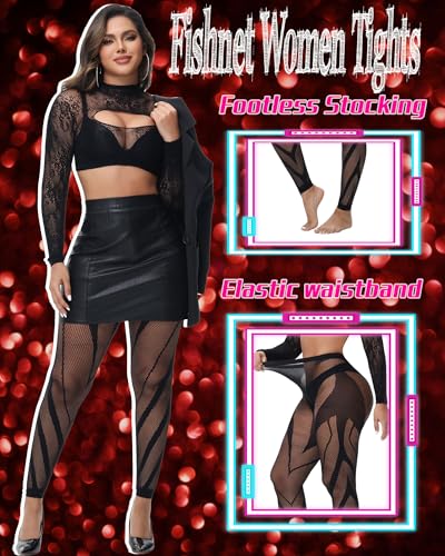 XIUSEMY Woman High Waist Patterned Tights Fishnet Stockings Curve Strips Pantyhose for Women2