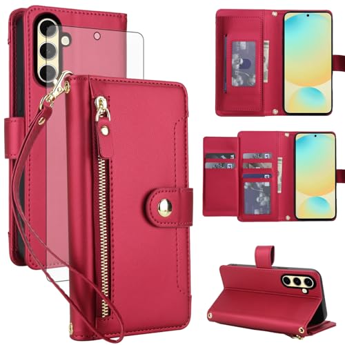 Étui Samsung S25 FE 5G Asuwish rouge avec protège-écran et porte-carte RFID