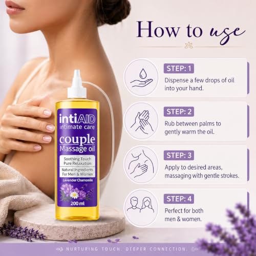 Image of Couple Massage oil with Sensual Bliss of Lavender & Chamomile. Ideal for Couples Date Nights, Mutual Pleasure & Soothing Massage Experience. Non-Sticky Texture - 200ml. (Pack of 2) (Intiaid Couple Pack of 2)