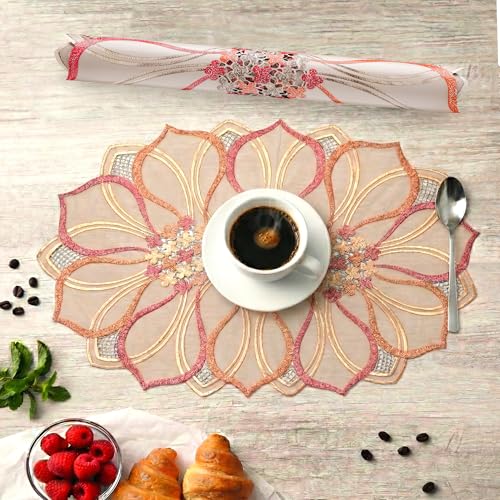 Image of Kuber Industries 4 Pcs PVC Side Table Mats | Washable Placemat /Dining Table Mat for Party, Wedding and Family Functions | Flower Design - Cream