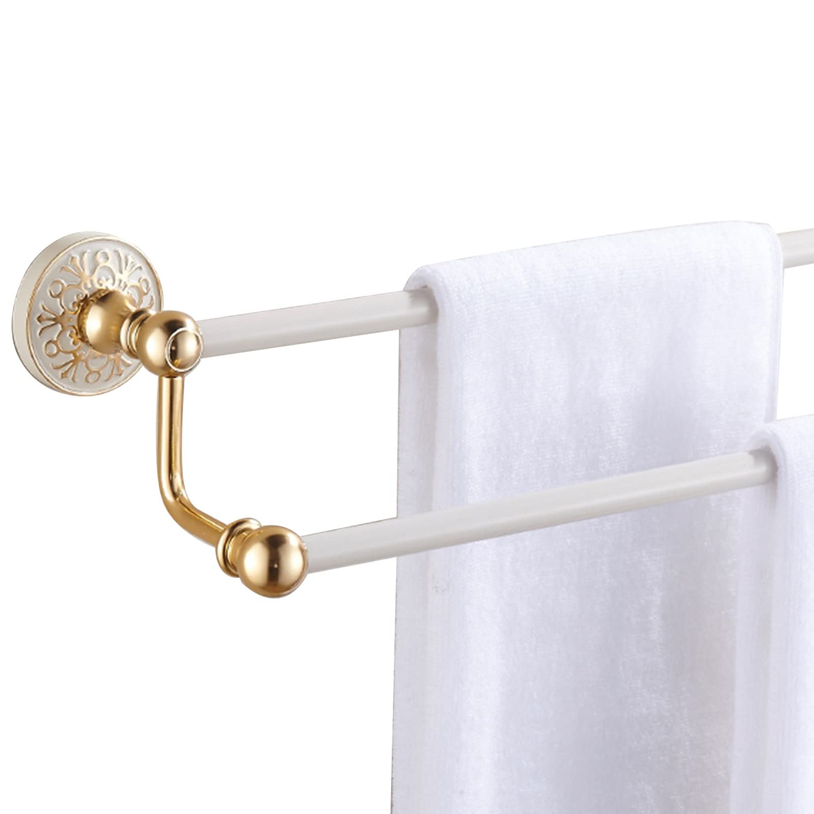 LMYSXAOZ Towel Holder Hanger,All Aluminum Rack,Anti-rust Double Rod Shelf Bar,Towel Rail for Bathroom Shower Kitchen,Gold and white (Size : 60cm)