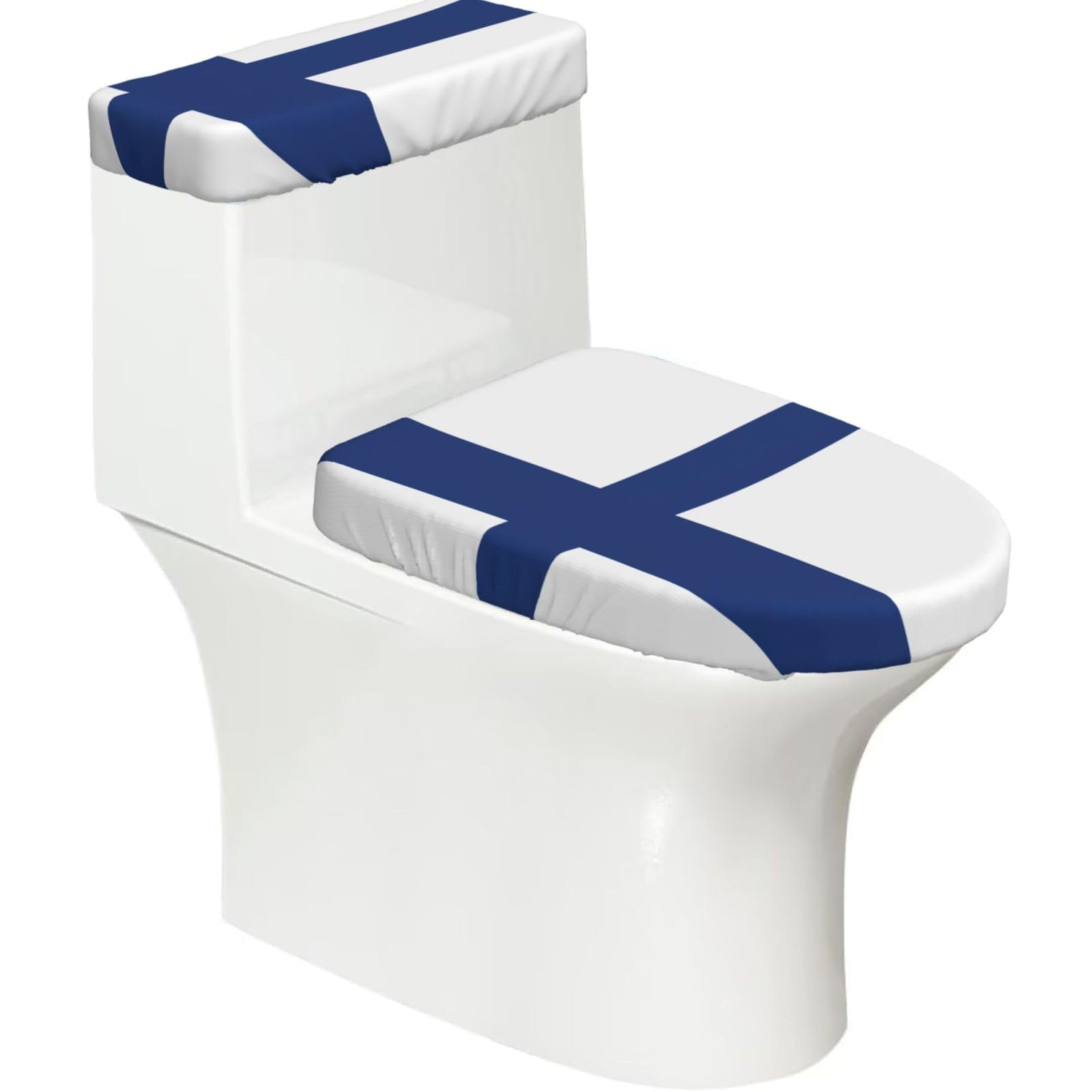 Finnish Flag Printed Toilet Tank and Lid Cover Set of 2 for Most Bathrooms, Fits Elongated Round Toilets