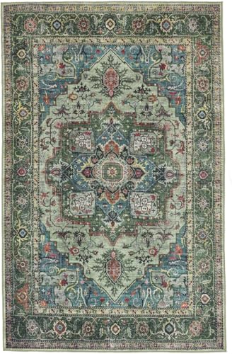 RugVista Georgia Oriental, Tapis, Orientaux, 200 x 300 cm, Rectangulaire, Poil Ras, Salle de séjour, Chambre, Cuisine, Lavage en Machine, Vert/Multi