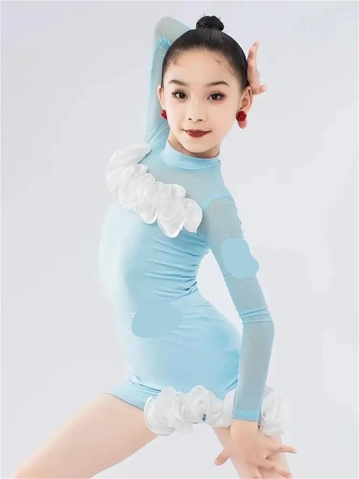 Vestido De Baile Latino para NiñAs Trajes de actuación, Vestidos de Manga Larga for niñas, Elegante Vestido Latino, Vestido de práctica de Baile Latino, Ropa de Baile para NiñAs(Blue,150)