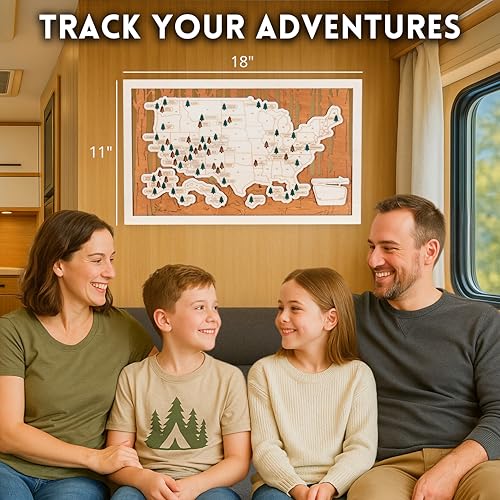 Image of National Parks Map - USA Travel Tracker with Checklist, Pins & Stickers - Adventure Gift for Park Lovers, Couples & Families, Bucket List Wall Art Decor