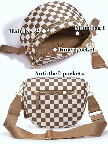 Image of Black and White Checkered Crossbody Bag Bum Bag for Women,Spacious Checkered Purse Fanny Packs Belt Bag