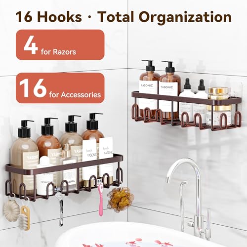 Image of YASONIC Shower Caddy Adhesive, 100% Rustproof Shower Organizer, Large Capacity Shower Shelves for Inside Shower, No Drill Shower Storage for Home (2 Pack Bronze)
