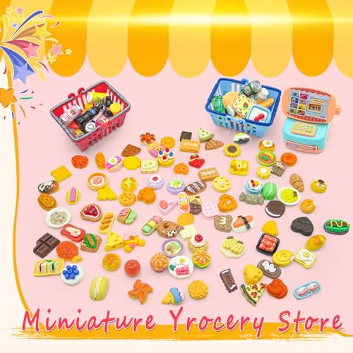 image for Yanvitrial 139 Pcs Mini Shopping Cart Basket Miniature Food Drink Toy 