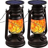 2 Pack Led Vintage Camping Lantern Decorative, Outdoor Lanterns for Patio Waterproof with Remote, Battery Operated Lantern Flickering Flame with Two Modes for Garden Party Halloween Decorations