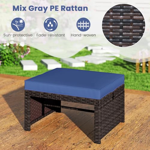image for Tangkula 2 Pieces Patio PE Rattan Ottomans, Multipurpose Outdoor Foots