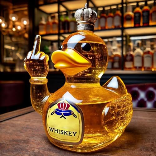 OwkHome Decantador De Whiskey Con Diseño De Pato Con Dedo Medio, Botella De Vidrio 300ml(A)