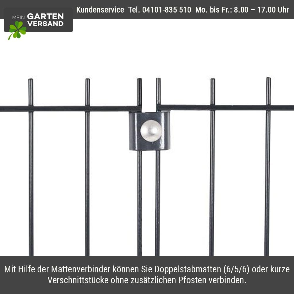 Doppelstabmatten Verbinder 6/5/6 mm 5er Set – grün RAL 6005 pulverbeschichtet – Gittermatten-Verbinder/Mattenverbinder für Stabmattenzaun