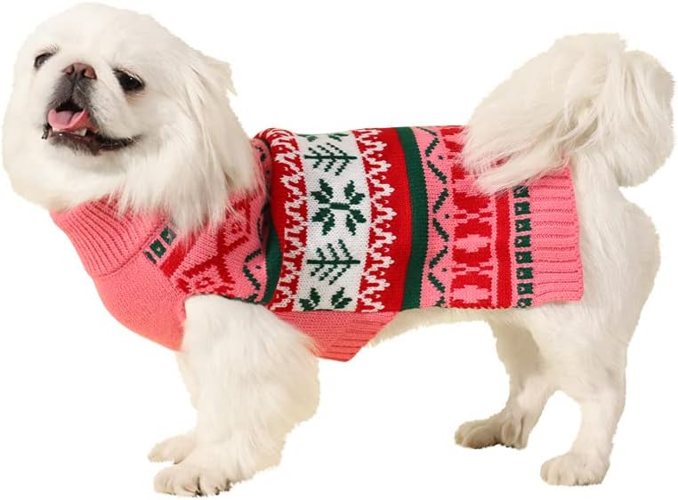 LuzPet Pink Dog Christmas Jumper, Xmas Dog Jumpers Knitted Outfits Warm Sweater Dog Costumes, for Large Breed Dogs Bulldog - Image 3