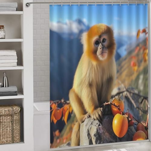 Rideau de douche singe en polyester imperméable lavable 168x183cm avec 12 crochets - 2