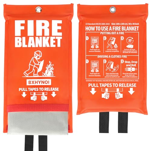 Image of BXHYNOI Fire Blanket for Kitchen and Home - 2 Pack 40"x 40" Emergency Fire Suppression Blanket Fiberglass Fabric for Survival Safety