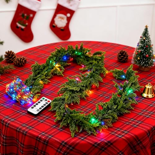Guirlande de Noël cèdre artificiel 2,5m lumineuse télécommandée - 4
