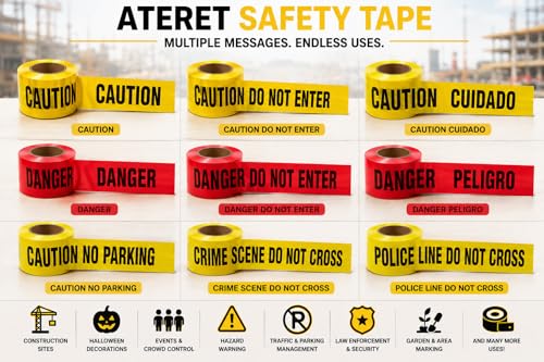 Image of ATERET Premium Caution Do Not Enter Tape - 1-Pack, 3 inch x 1000 feet, Hazard Safety Tape for Danger /Hazardous Area, Ideal for Halloween Decorations, Parties, Work-Sites