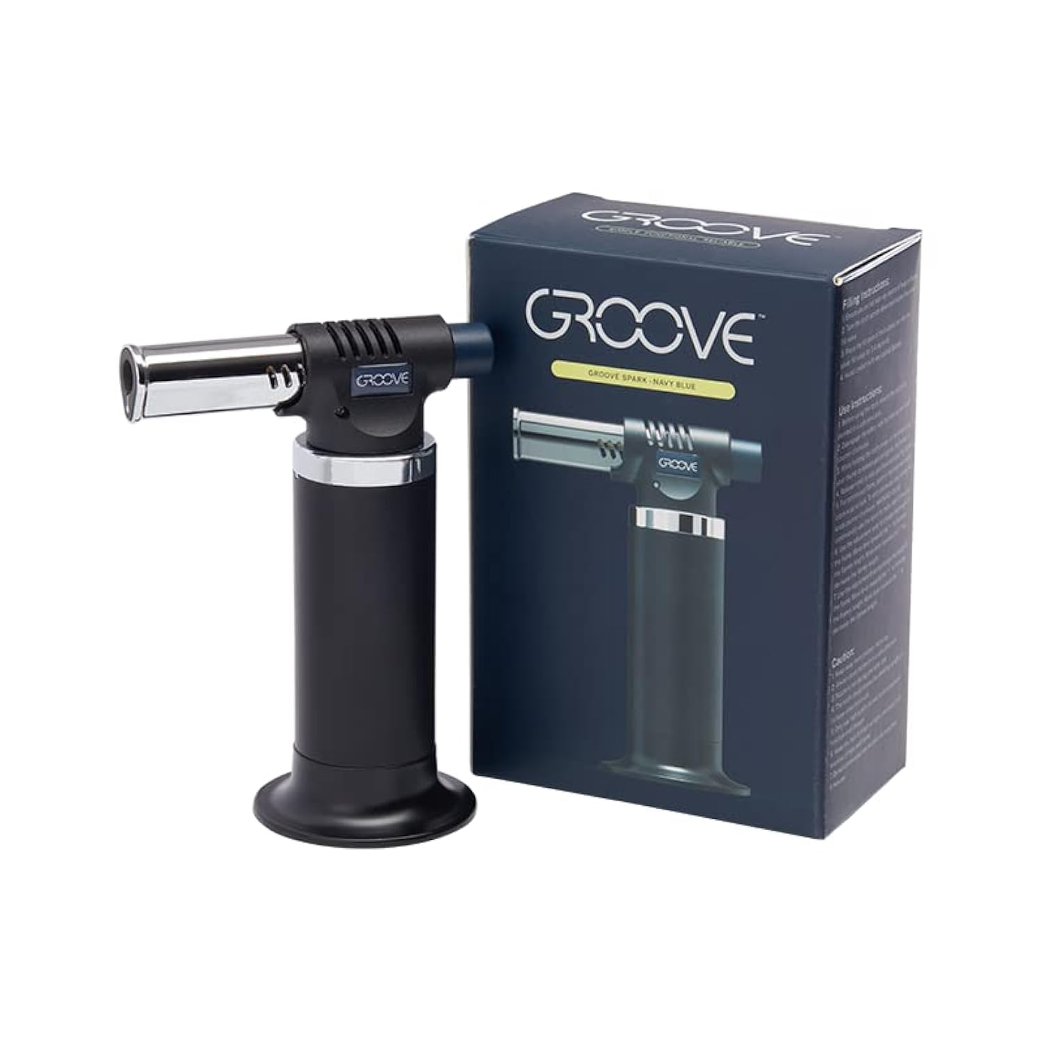 Groove Spark Butane Torch Lighter, Blue – Refillable Handheld Chef Torch with 10g Capacity, Adjustable Flame, Push-Button Ignition, Kitchen Essential Torch for Culinary, Searing, Baking & More