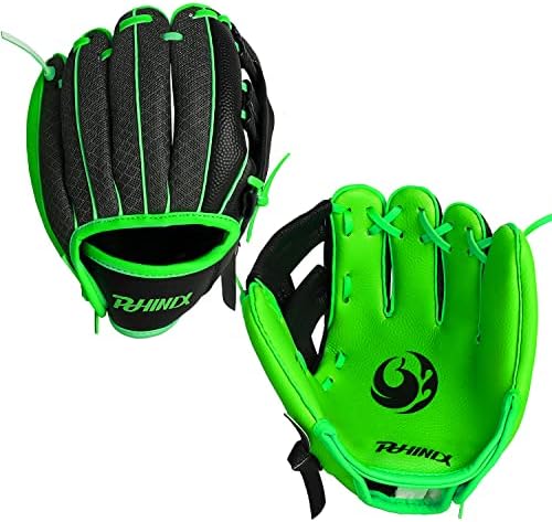PHINIX Baseball Glove Tee Ball Mitts for Kids Play & Training (8 1/2", Green-Right Hand Throw)
