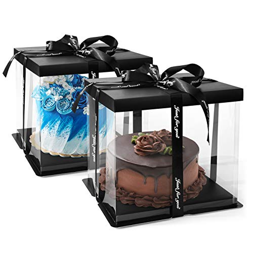 Clear Cake Box,2-Pack Cake Carrier Container 10" X 10" X 9" with ...