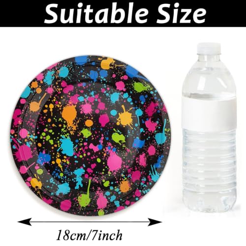 Image of gisgfim 48 Pcs Neon Plates Glow Birthday Party Supplies Disposable Paper Dessert Plates Tableware Glow in Dark Theme Party Decorations Favors for Colorful Graffiti Birthday Baby Shower