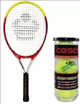COSCO Combo of Two one Cosco 23 Tennis Racquet and One Box Championship Tennis Ball Pack of 3- Multicolor Strung Tennis Racquet (Pack of 1 95 g)