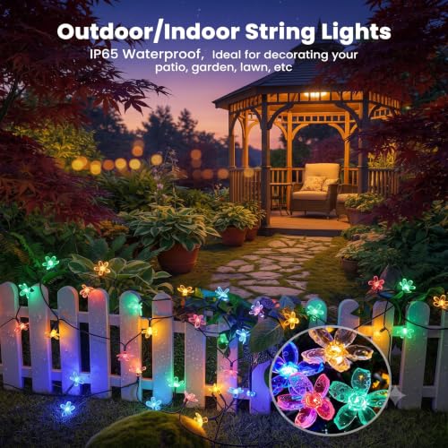 Image of ZALAR 18 LED Flower String Lights with 8 Function Controller - 220v Operated LED Lights, 14ft Floral Garland with Multicolor Glow for Bedroom, Wedding, Party, Diwali,Indoor Outdoor Garden Decor