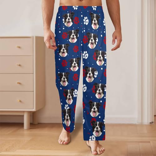 Personalized Dog Face Pajama Pants for Men Customized Mens Paw Pajama Bottom with Photos for Husband Boyfriend4