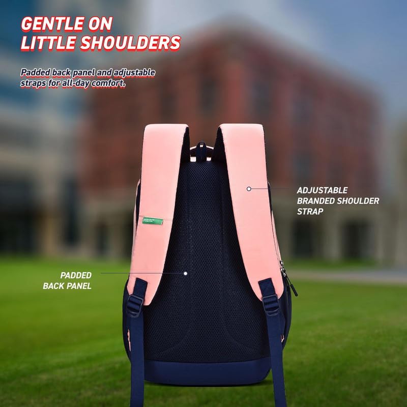 Image of United Colors of Benetton Backpack Flux | Printed High School Bag With 3 CompartMen'sts, Airmesh Padding & 1-Year Warranty - 25L Capacity | Daypack For School Girls & Boys