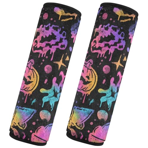 Image of 2 Pack Seatbelt Covers Seat Belt Cover Pad for Adults Boys Girls Car Seat Strap Covers Pads Cushion Universal Shoulder Strap Pad Protector for Backpack Camera Bag 10x7.7Inch Black Punk Pumpkin Hallowe