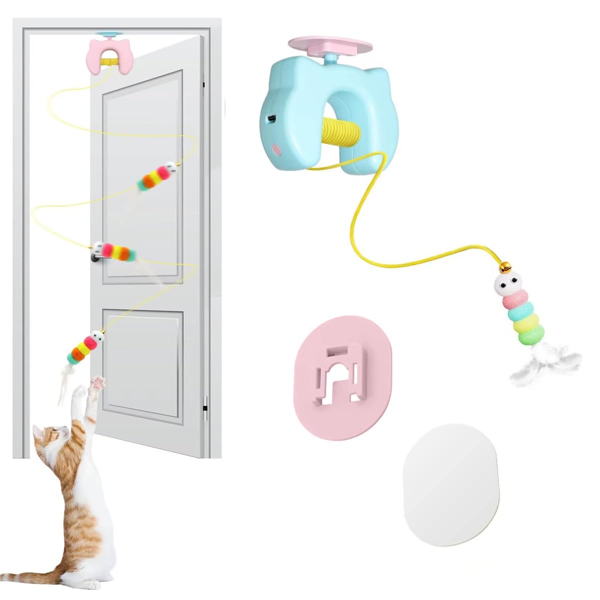 Interactive Cat Hanging Toy with Moving Caterpillar String, Automatic Rechargeable Teaser Toy for Indoor Cats & Kittens, Detachable Smart Pet Play Toy, (Multicolor)-image-37