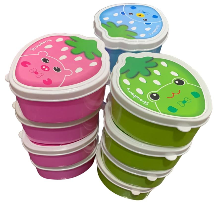 Image of Strawberry Kanjak Box | Plastic Bowl Set - Pack Of 12 | Multi Color Containers Small Box | Especially For Navratri Kanjak Purposes | Air Tight | Leak Proof | Dishwasher Safe, 550 Ml