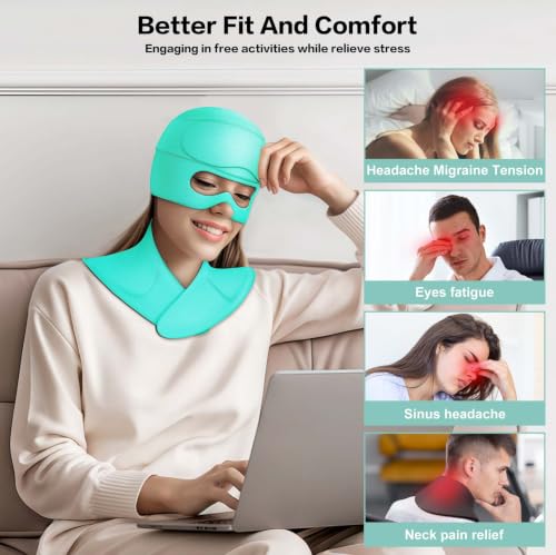 Image of 3 in 1 Migraine Relief Cap Neck Ice Pack Wrap Gel and Ice Eye Masks, Detachable Ice Caps with Eyes Masks, Hot and Cold Therapy for Relief of Headaches, Stiff Neck and Eye Fatigue (Mint Green)