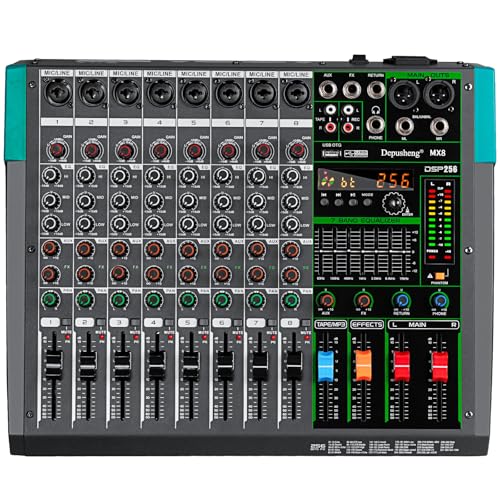 Depusheng MX8 8 Channel Sound Mixer Audio Mixing Console 48V