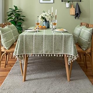 H&Wanss Tablecloths Rectangle Washable Table Cloth Heavy Duty Dust-Proof Table Cover for Party Kitchen Dining Table with Tassel Stitching (Yellow Green, 55"X63")