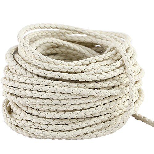 Navifoce 3mm 65 Feet Round Folded Bolo Braided PU Leather Cords for Necklace Bracelet Jewelry Making (White)