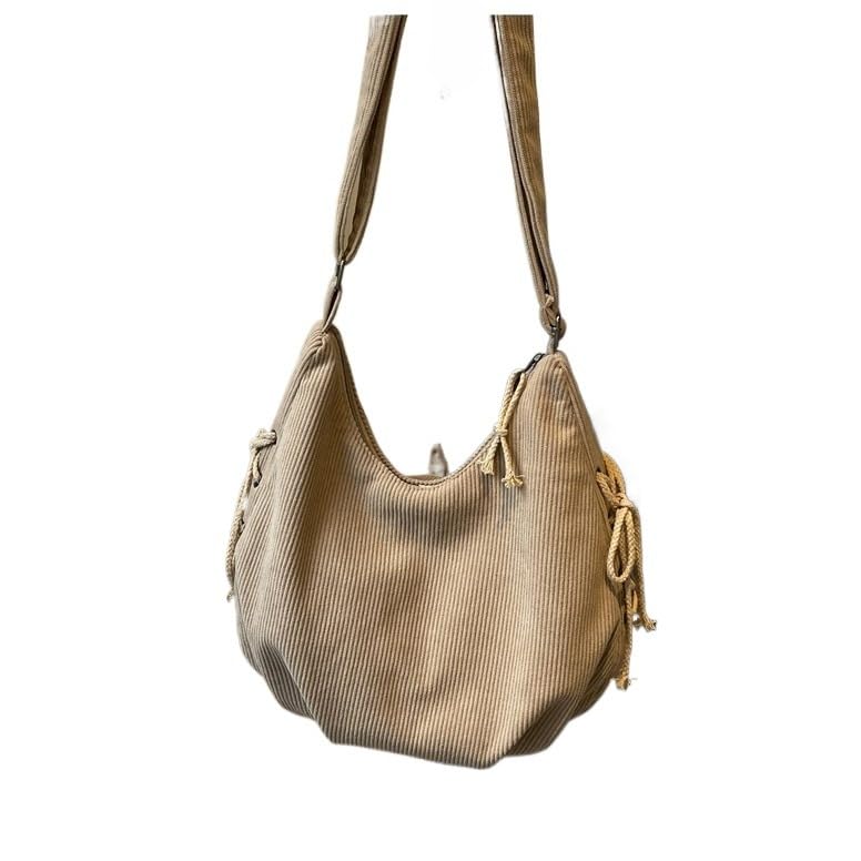 Bolsa Transversal de Cotelê Grande Capacidade – Estilo Casual para Estudante, Faculdade e Dia a Dia(Y382-cáqui)